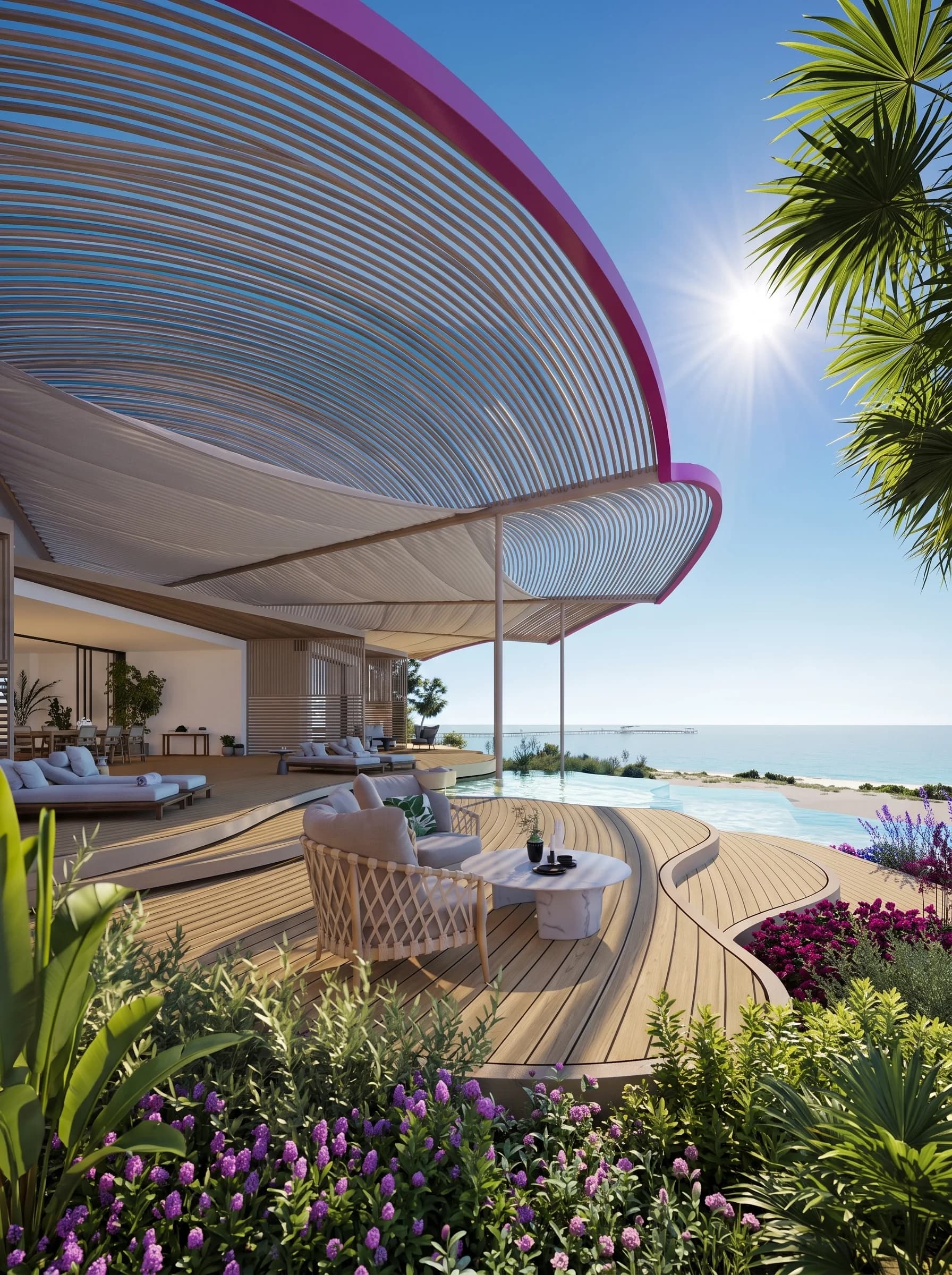 Beachfront villa with a terrace and infinity pool