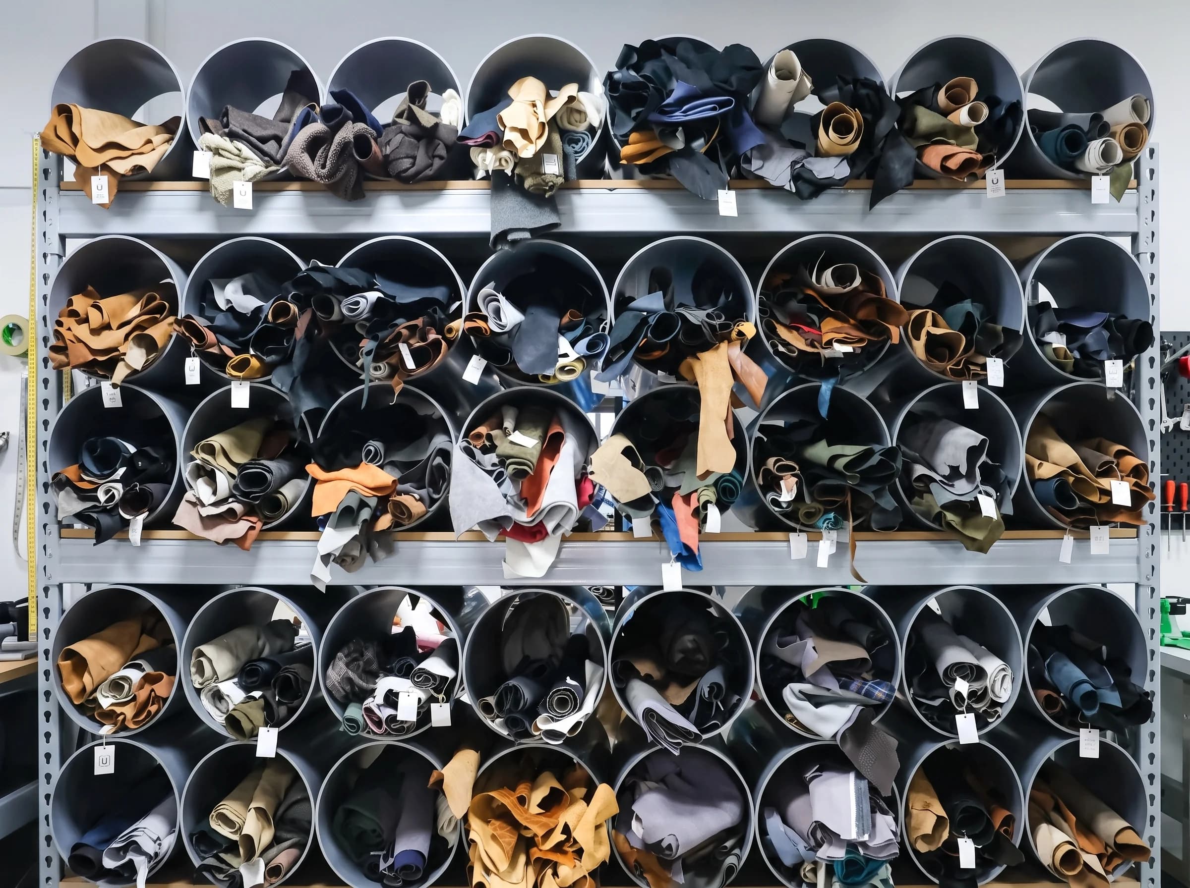 Leather and suede stored in the footwear workshop